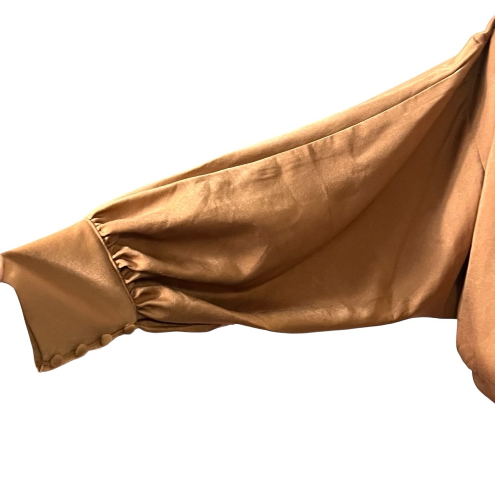 HYFVE Satin Wrap Blouse Size Large Caramel - Picture 4 of 5